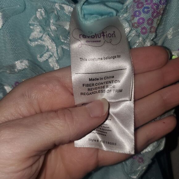 REVOLUTION DANCE Blue Off-the-Shoulder Flutter Sleeve Sequin LEOTARD DRESS XLC - Picture 6 of 7